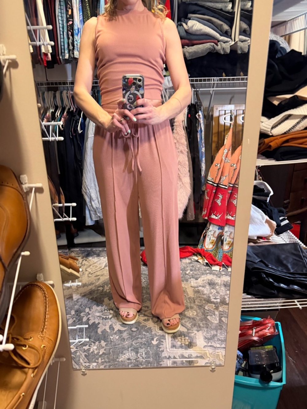 Women’s Pink High-Waist Drawstring Wide-Leg Jumpsuit - Picture 4 of 6